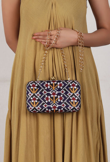 Sitara Blue & Multi Patola Print Rectangular Box Clutch